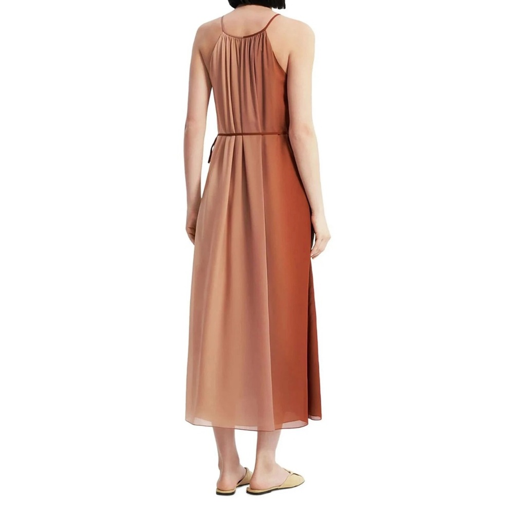 Theory women’s Dip Dye Crepe Silk Halter Maxi Dress Large Shell/Red Clay - Picture 2 of 13